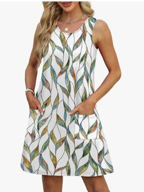 OFEEFAN Summer Dresses for Women Casual Sundress with Pocket Beach Cover Up Swim